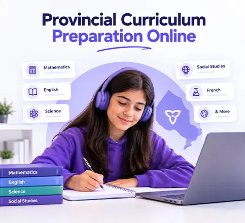 A Canadian student working through provincial curriculum material online